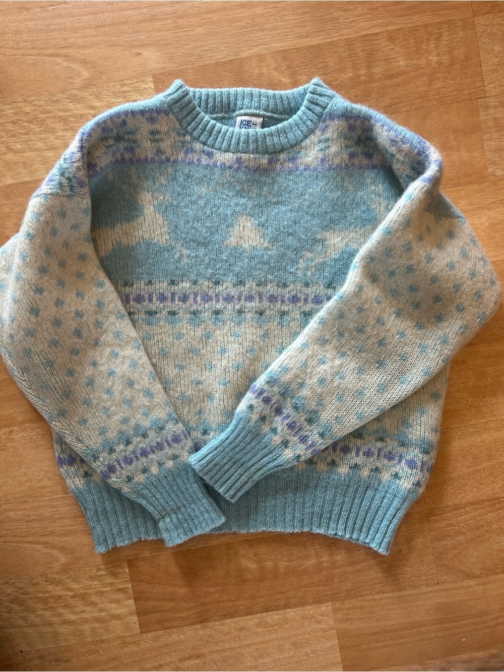 Cozy Pale Blue Fair Isle Crewneck Sweater